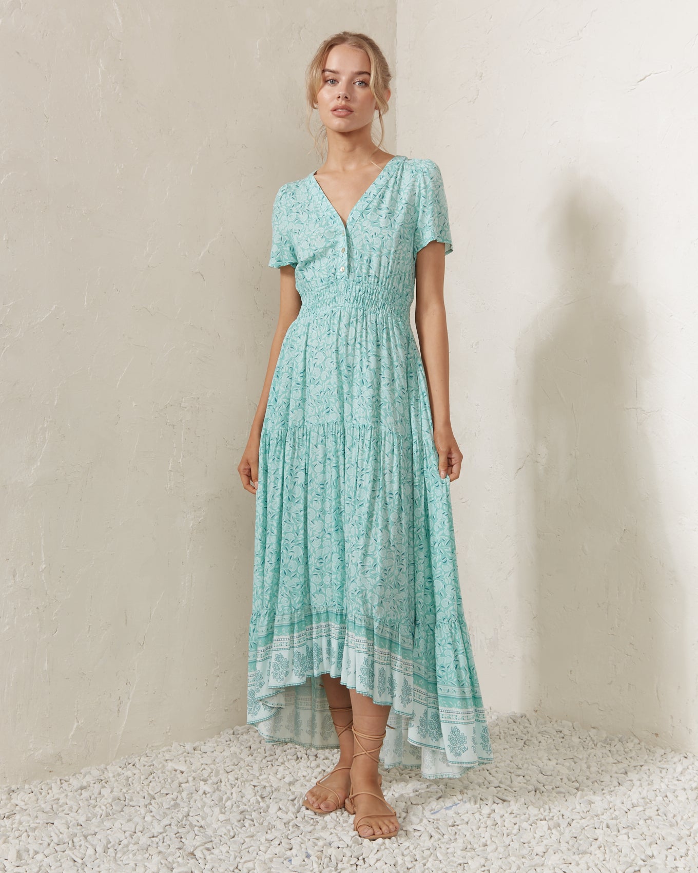 Aqua floral hot sale maxi dress