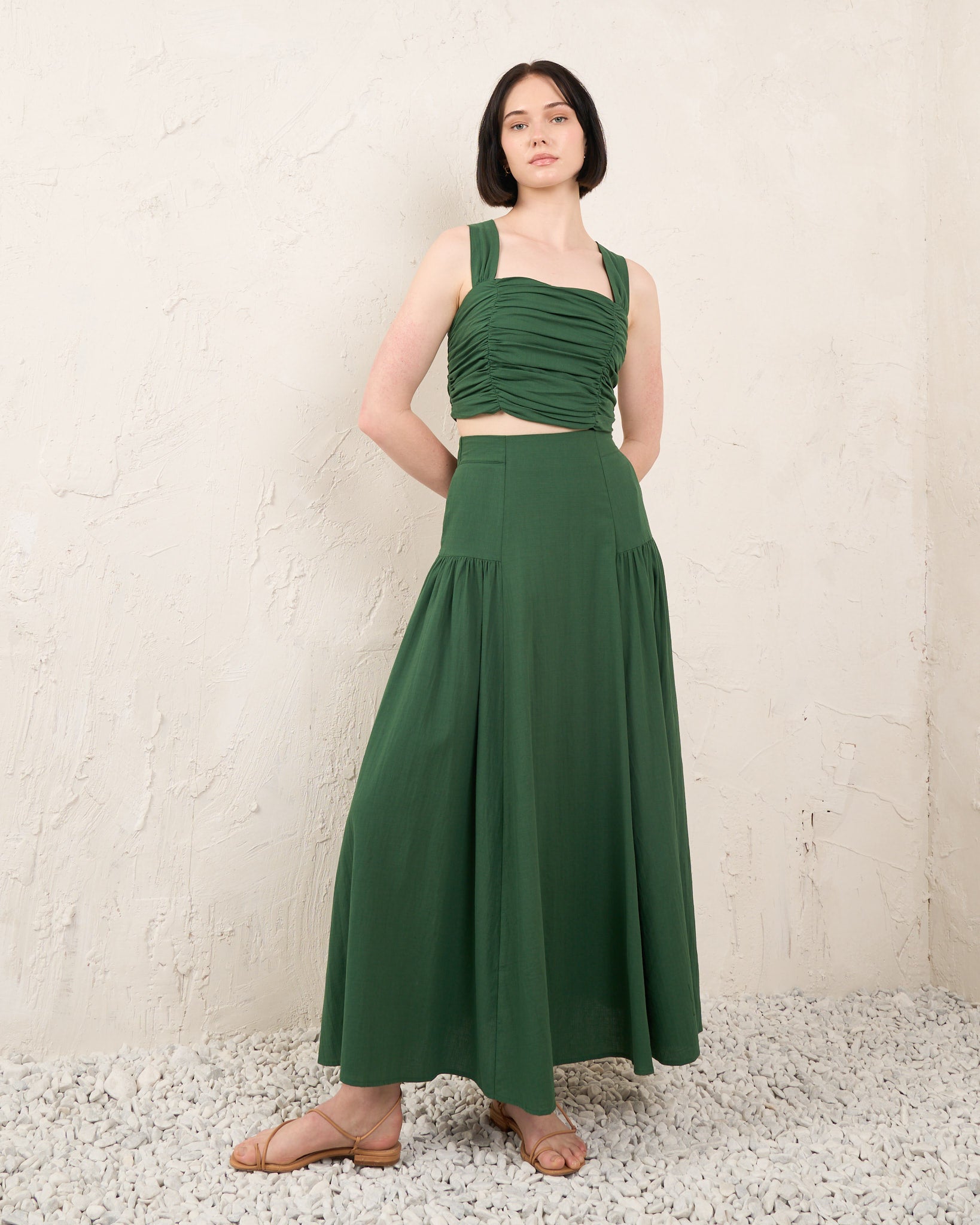 Green maxi shop skirt set