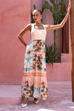 Summer Orange Pink Tropical Tiered Midi Dress