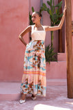 Summer Orange Pink Tropical Tiered Midi Dress