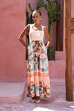 Summer Orange Pink Tropical Tiered Midi Dress