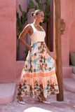 Summer Orange Pink Tropical Tiered Midi Dress