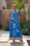 Philippa Blue Abstract Tiered Midi Dress