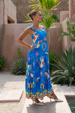 Philippa Blue Abstract Tiered Midi Dress