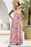 Serafina Pink Blue Boho Tiered Maxi Dress