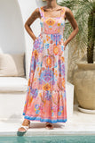 Serafina Pink Blue Boho Tiered Maxi Dress