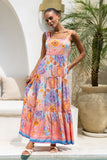 Serafina Pink Blue Boho Tiered Maxi Dress