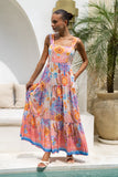 Serafina Pink Blue Boho Tiered Maxi Dress