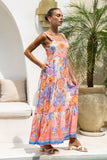 Serafina Pink Blue Boho Tiered Maxi Dress