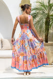 Serafina Pink Blue Boho Tiered Maxi Dress