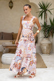 Kasia Beige Abstract Flared Maxi Dress