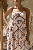 Kalani Brown Abstract Tile Tiered Maxi Dress