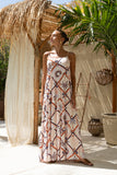 Kalani Brown Abstract Tile Tiered Maxi Dress