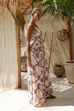 Kalani Brown Abstract Tile Tiered Maxi Dress