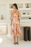 Hestia Orange Boho Button Midi Dress