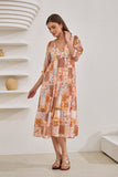 Hestia Orange Boho Patchwork Midi Dress