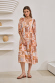 Hestia Orange Boho Patchwork Midi Dress