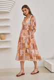 Hestia Orange Boho Patchwork Midi Dress