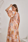 Hestia Orange Boho Patchwork Midi Dress