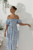 Skyra Blue Boho Puff Sleeve Jumpsuit