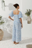 Skyra Blue Boho Puff Sleeve Jumpsuit