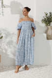 Skyra Blue Boho Puff Sleeve Jumpsuit