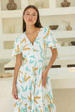 Wisteria Blue Tropical V-Neck Midi Dress