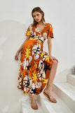 Esmeralda Orange Abstract V-Neck Midi Dress