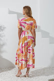 Tropicana Pink Orange Abstract V-Neck Midi Dress