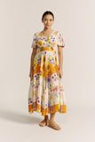 Liora Yellow Floral V-Neck Midi Dress