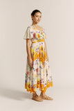 Liora Yellow Floral V-Neck Midi Dress