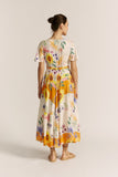 Liora Yellow Floral V-Neck Midi Dress