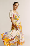 Liora Yellow Floral V-Neck Midi Dress