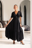 Lea Black V-Neck Midi Dress