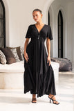 Lea Black V-Neck Midi Dress