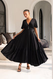 Lea Black V-Neck Midi Dress