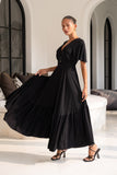 Lea Black V-Neck Midi Dress