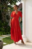 Lea Red V-Neck Midi Dress