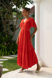 Lea Red V-Neck Midi Dress