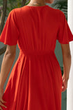 Lea Red V-Neck Midi Dress