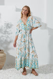 Wisteria Blue Tropical Button Down Maxi Dress