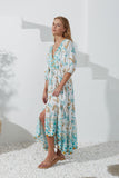 Wisteria Blue Tropical Button Down Maxi Dress