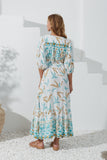 Wisteria Blue Tropical Button Down Maxi Dress