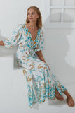 Wisteria Blue Tropical Button Down Maxi Dress