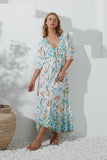 Wisteria Blue Tropical Button Down Maxi Dress