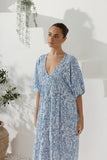 Skyra Blue Boho Button Down Midi Dress