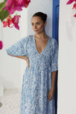 Skyra Blue Boho Button Down Midi Dress