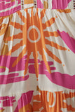 Tropicana Pink Orange Abstract Lace Detail Mini Dress