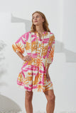 Tropicana Pink Orange Abstract Lace Detail Mini Dress