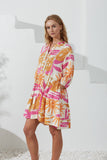 Tropicana Pink Orange Abstract Lace Detail Mini Dress